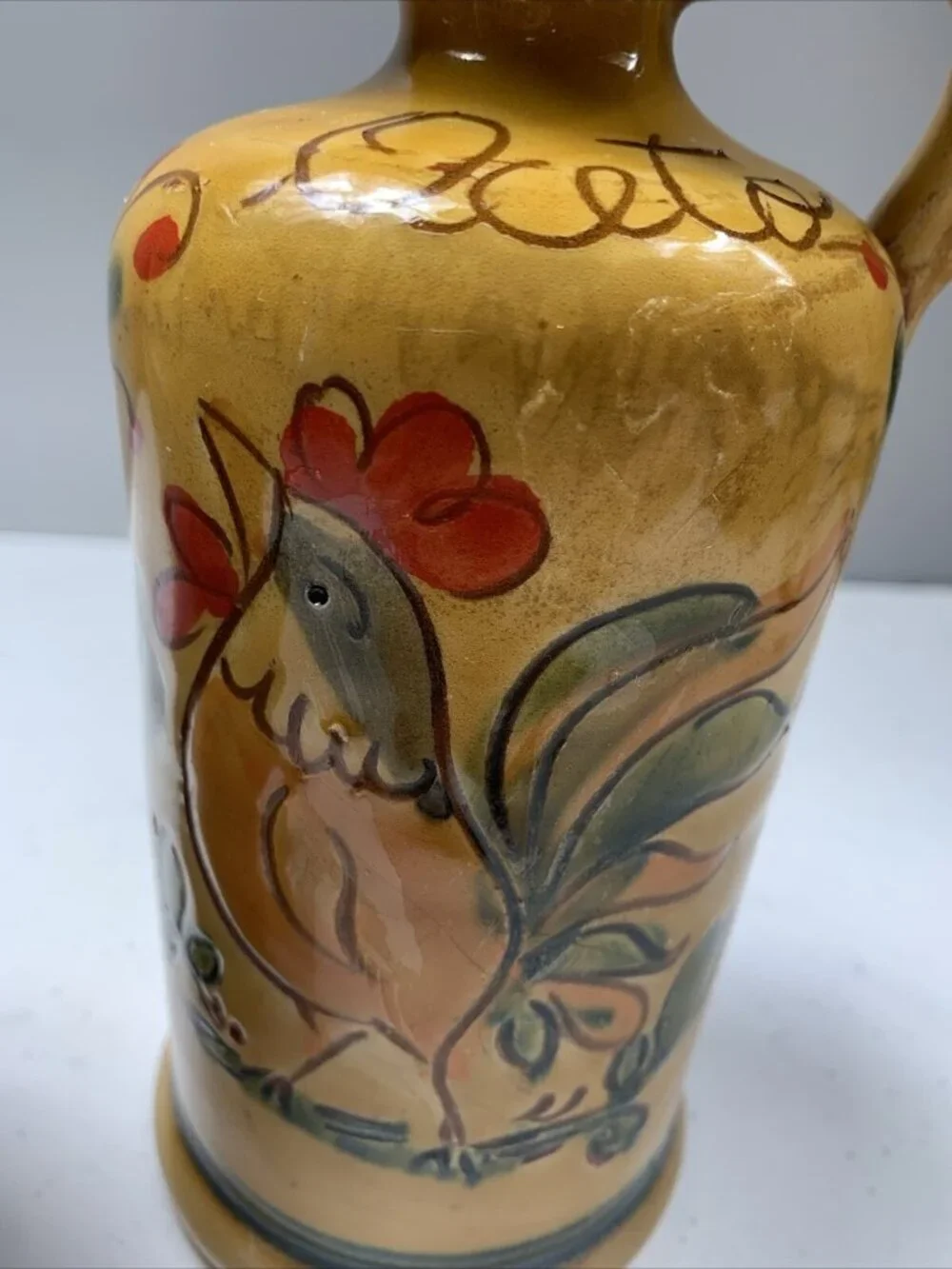 Armando Poggi Firenze Hand Painted, Oil & Vinegar Cruet & Stoppers, Italian
